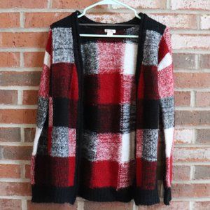 buffalo plaid open front cardigan